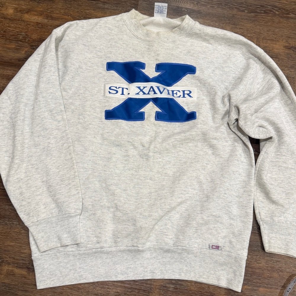 Vintage St. Xavier Crewneck Sweatshirt Gray Spell Out Logo Size Large